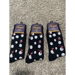 Original Parquet Mens Golf Crew Socks 3 Pairs Black Novelty Golf Ball Pattern